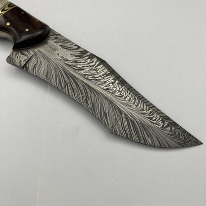 Heritage Forge Handmade Feather Pattern Damascus Steel Hunting Dagger Bowie Knife with Custom Design