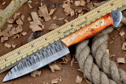 Hand Forged Damascus Steel Custom Chef Knife – 9" Kitchen Full Tang with Leather Sheath