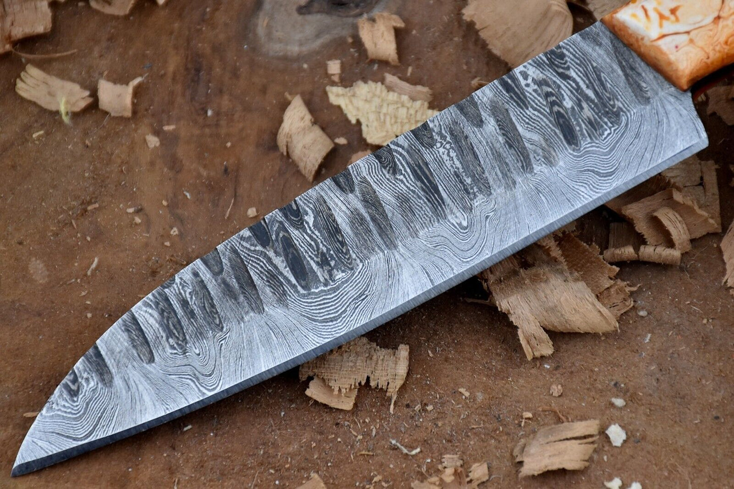 Hand Forged Damascus Steel Custom Chef Knife – 9" Kitchen Full Tang with Leather Sheath