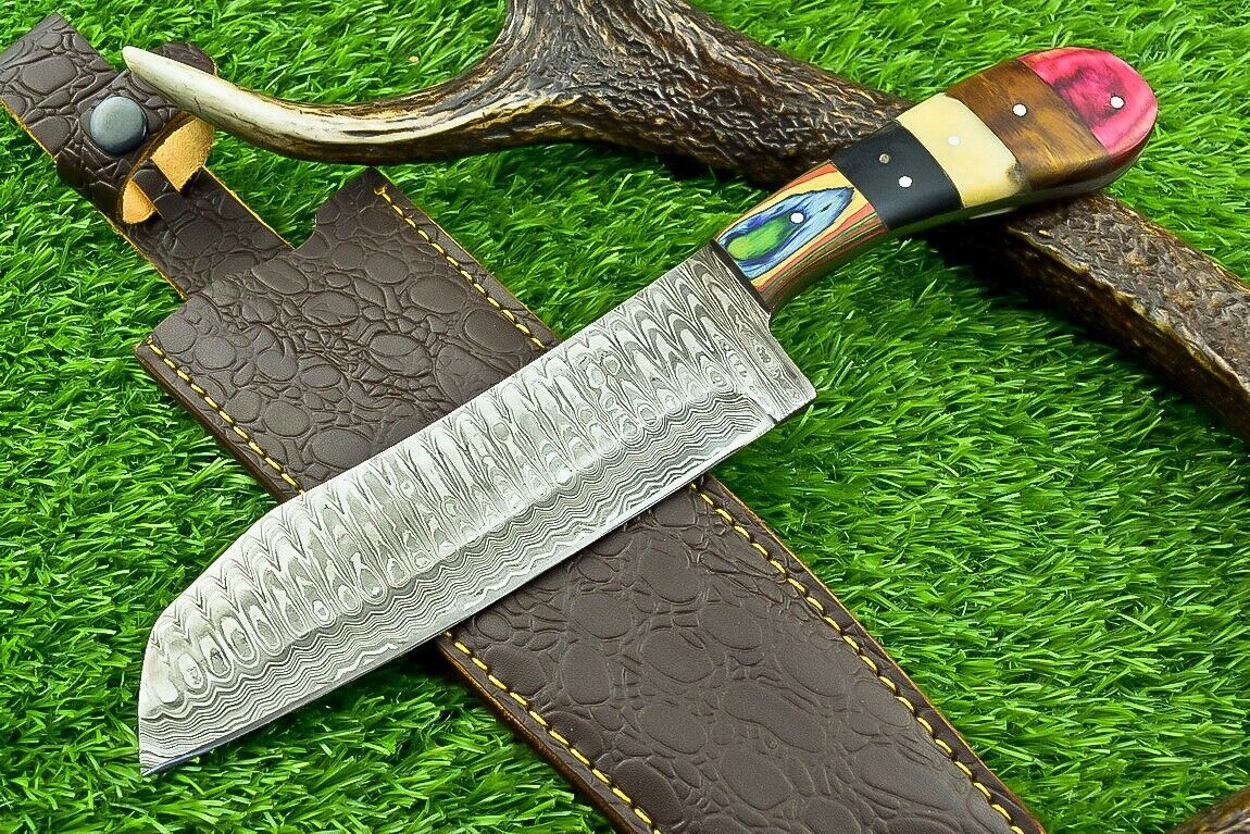 Stunning Handmade Damascus Steel Chef Knife | Custom Kitchen Knife with Camel Bone & Wood Handle