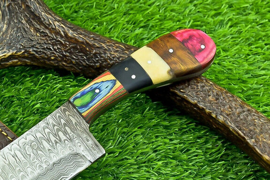 Stunning Handmade Damascus Steel Chef Knife | Custom Kitchen Knife with Camel Bone & Wood Handle