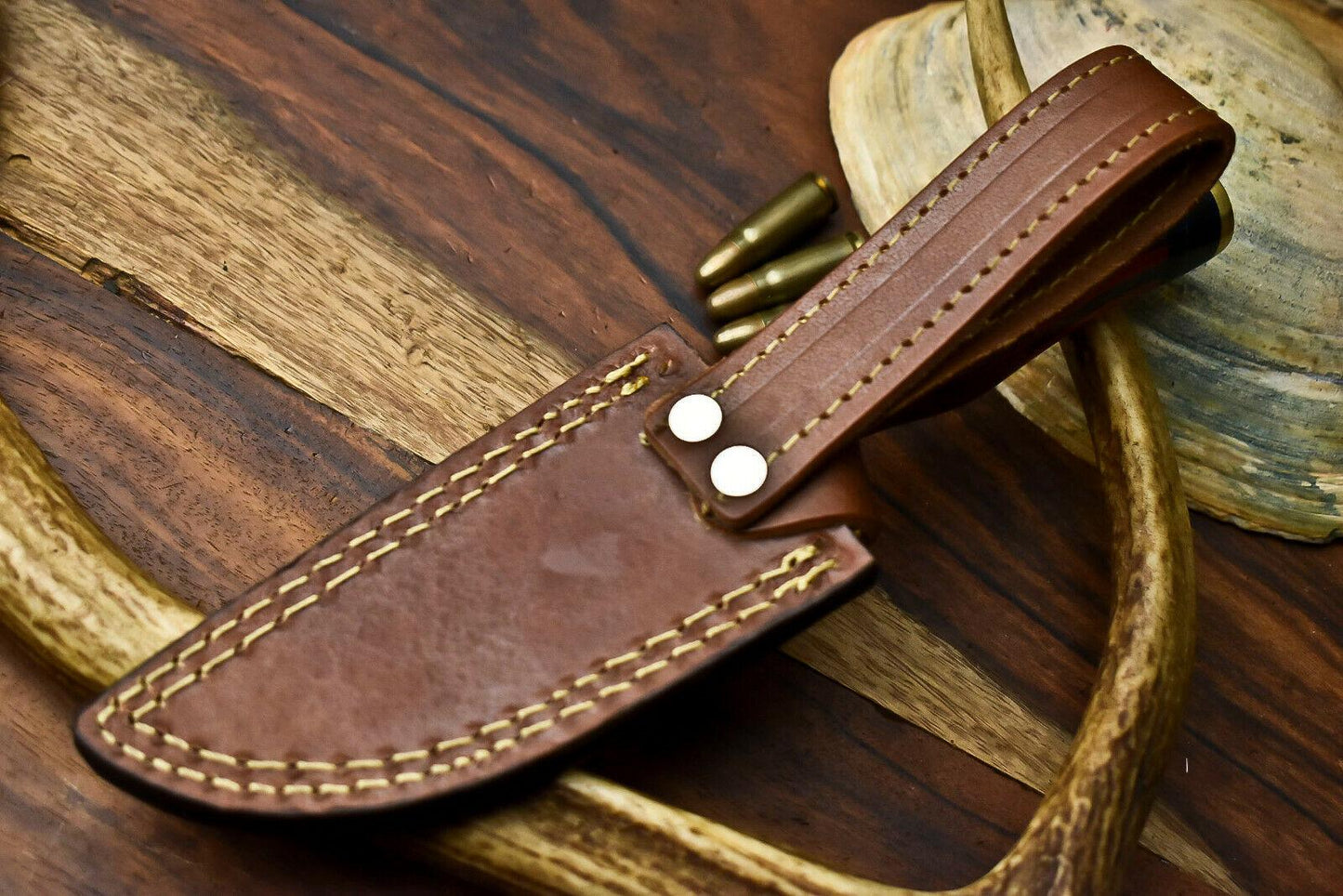 Rare Handmade Damascus Steel Hunting Knife with Hardwood Handle