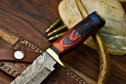 Rare Handmade Damascus Steel Hunting Knife with Hardwood Handle