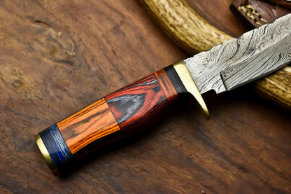 Rare Handmade Damascus Steel Hunting Knife with Hardwood Handle