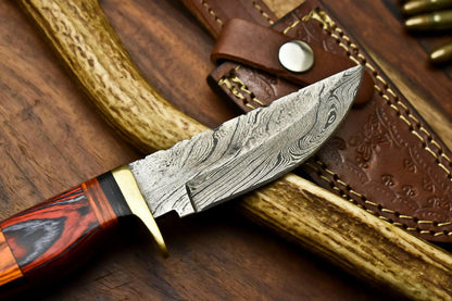 Rare Handmade Damascus Steel Hunting Knife with Hardwood Handle