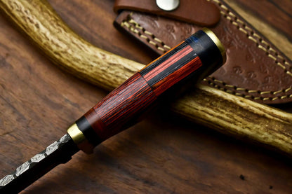 Rare Handmade Damascus Steel Hunting Knife with Hardwood Handle