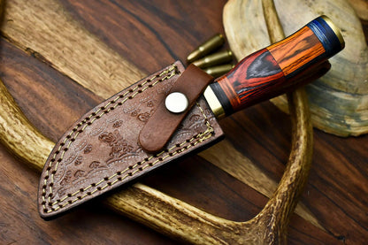 Rare Handmade Damascus Steel Hunting Knife with Hardwood Handle