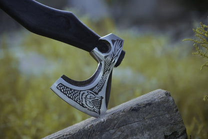 Handmade Bearded Viking Axe – Forged Carbon Steel Camping Tomahawk with Leather Sheath