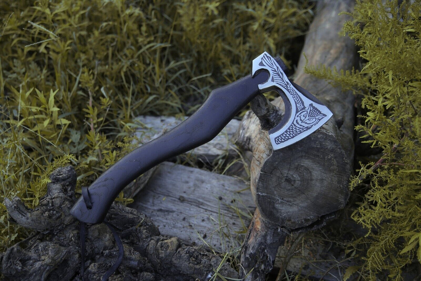 Handmade Bearded Viking Axe – Forged Carbon Steel Camping Tomahawk with Leather Sheath