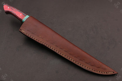 13.5" Hand Forged Fire Damascus Steel Fillet Knife For Kitchen Use Best Fillet Knife W/Sheath