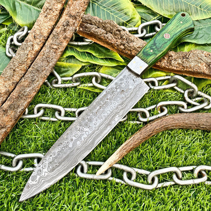 12” Custom Handmade Damascus Steel Full Tang Chef Knife – Hardwood Handle
