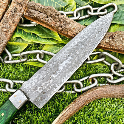 12” Custom Handmade Damascus Steel Full Tang Chef Knife – Hardwood Handle