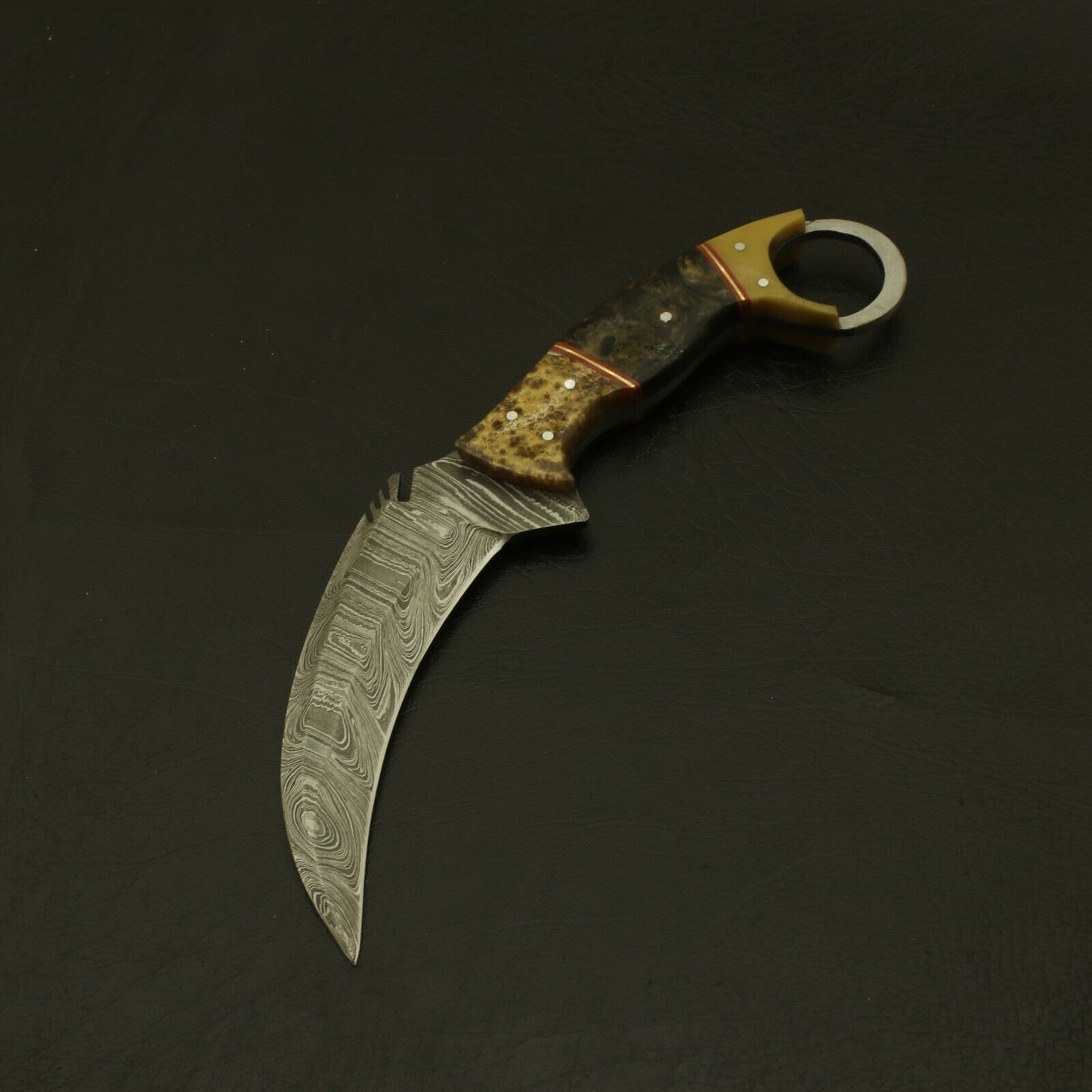 Handmade Damascus Karambit Knife 9" Karambit Damascus Steel Knife with Wood and Resin Handle