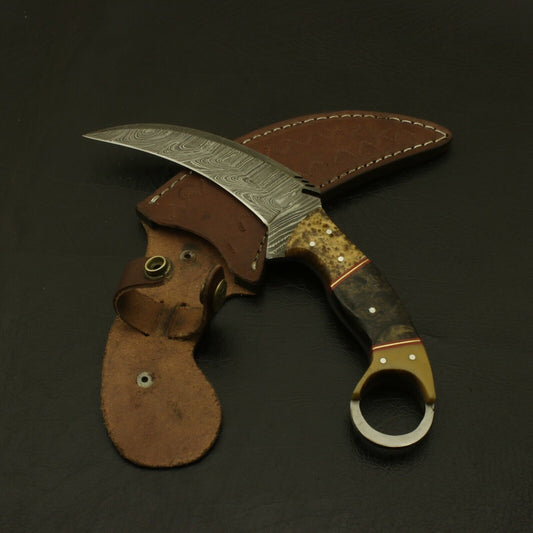 Handmade Damascus Karambit Knife 9" Karambit Damascus Steel Knife with Wood and Resin Handle