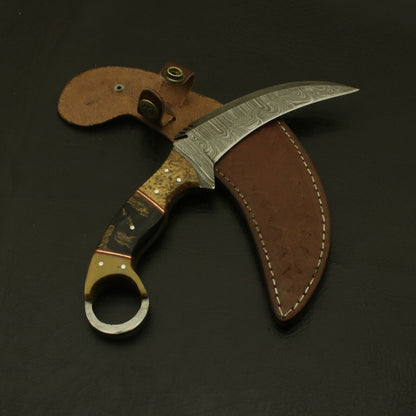 Handmade Damascus Karambit Knife 9" Karambit Damascus Steel Knife with Wood and Resin Handle