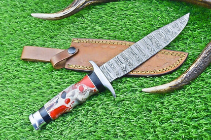 12 Inch Damascus Steel Bowie Knife with Resin Handle for Hunting and Camping