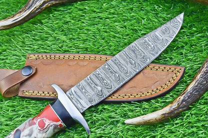 12 Inch Damascus Steel Bowie Knife with Resin Handle for Hunting and Camping