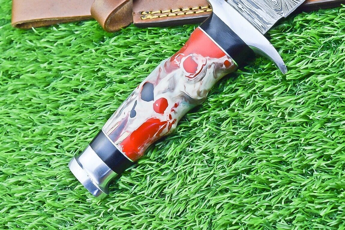 12 Inch Damascus Steel Bowie Knife with Resin Handle for Hunting and Camping