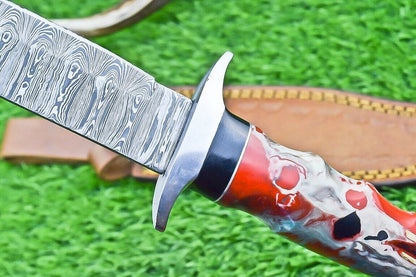 12 Inch Damascus Steel Bowie Knife with Resin Handle for Hunting and Camping