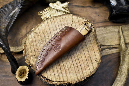 Miniature Damascus Skinner Knife Rain Drop Corain Handle Custom Camping Tool