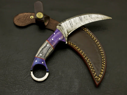 Handmade 8.5” Damascus Karambit Knife Pakkawood Handle  Damascus Steel Karambit