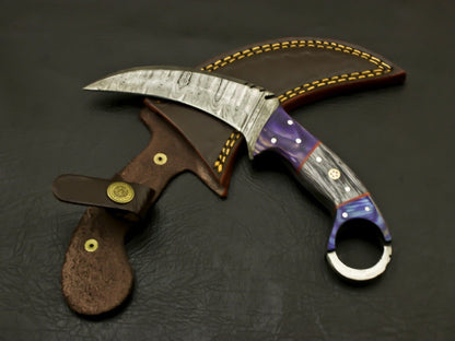 Handmade 8.5” Damascus Karambit Knife Pakkawood Handle  Damascus Steel Karambit