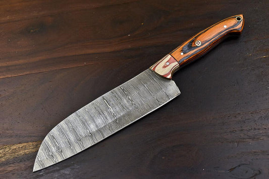 Handmade Wildlife Damascus Steel Chef Knife | 12.2" Full Tang Hunting & Kitchen Knife with Hardwood Handle