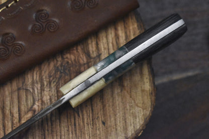 8" Hand Crafted Ladder Damascus Skinner Knife Mixed Material Camping Unique