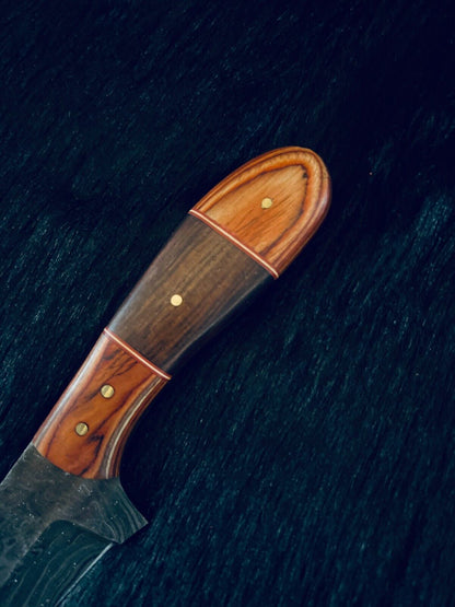 9.5" Rain Drop Damascus Bowie Knife – Camel Bone & Wood Handle