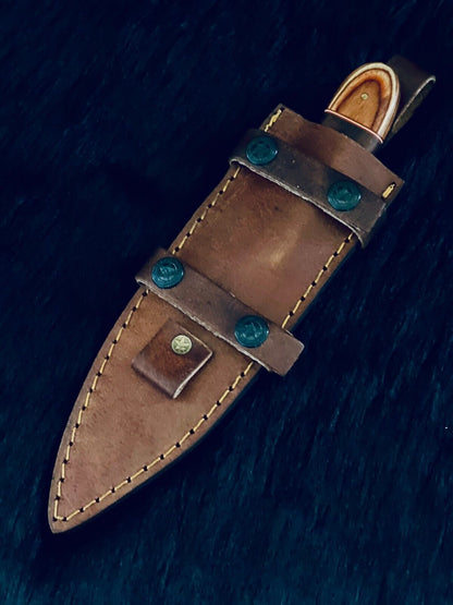 9.5" Rain Drop Damascus Bowie Knife – Camel Bone & Wood Handle