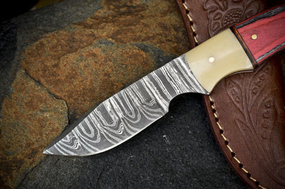 Twist Damascus Skinner Knife with Hard Wood Handle | Custom Handmade Outdoor Hunting Knife