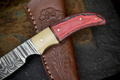 Twist Damascus Skinner Knife with Hard Wood Handle | Custom Handmade Outdoor Hunting Knife