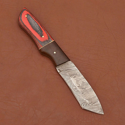 Damascus Steel Skinner Knife Wood Handle for Camping and Hunting with Sheath