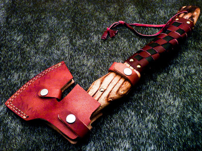 Hand Forged Viking Warrior Berserker Axe – Norse Bearded Hatchet with Leather Sheath