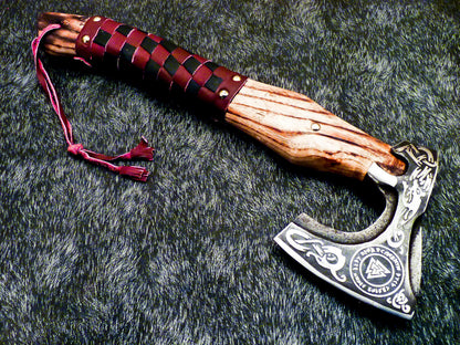 Hand Forged Viking Warrior Berserker Axe – Norse Bearded Hatchet with Leather Sheath