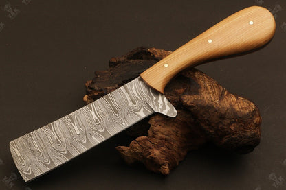 Hand Forged Damascus Steel Bull Cutter Knife 9" Custom Cowboy Bull Knife with wood Handle