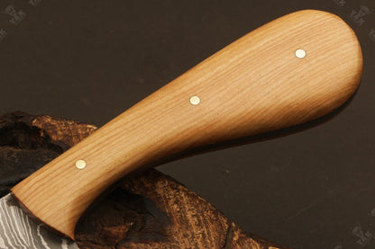 Hand Forged Damascus Steel Bull Cutter Knife 9" Custom Cowboy Bull Knife with wood Handle