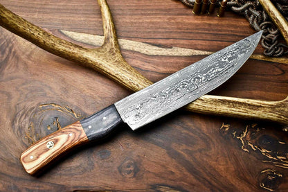 Hand Forged Damascus Steel Chef Knife – Full Tang Hardwood Handle Kitchen Blade