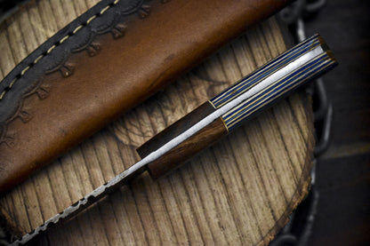 Forged Skinner Knife Twist Damascus Hard Wood Wooden Bolster Hunting Sports