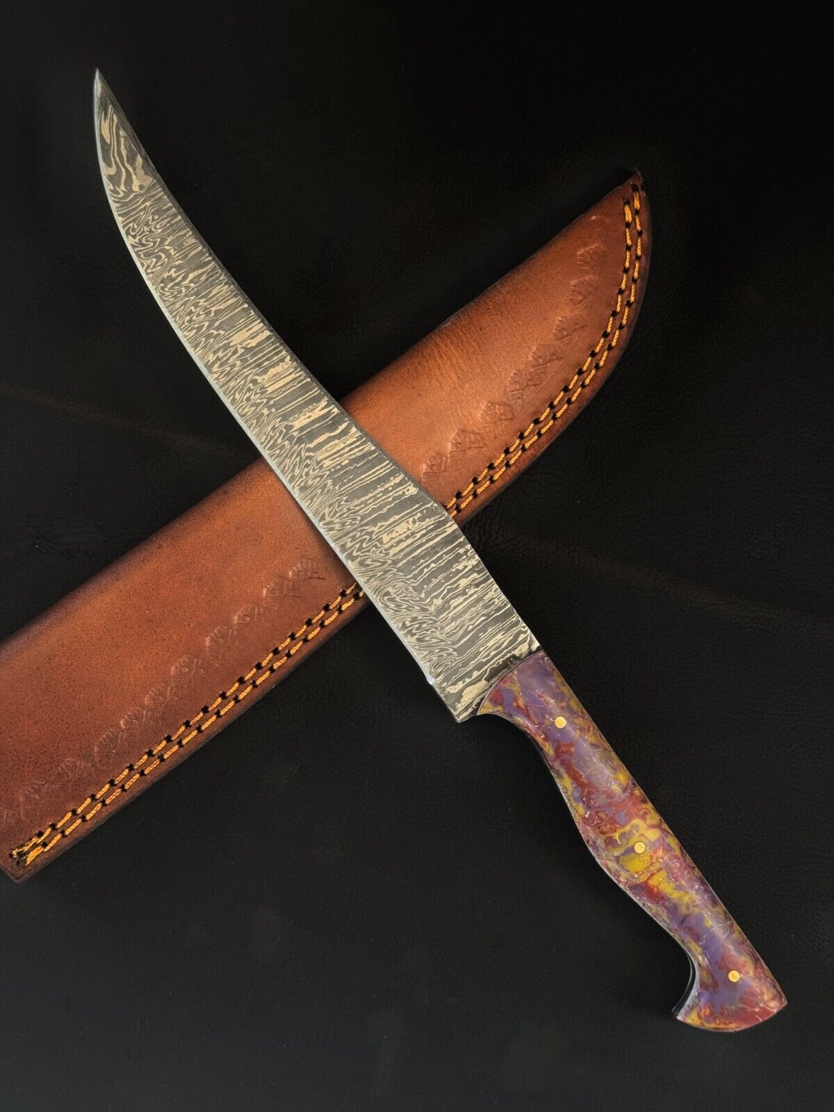 13" Damascus Fillet Knife Damascus Steel Fillet Knife for Kitchen With Resin Handle