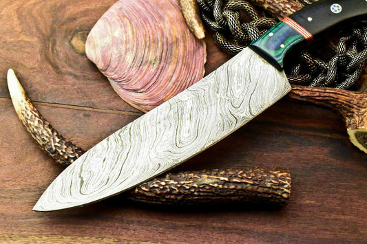 Custom Handmade Damascus Steel Chef Knife – 11.75" Full Tang Blade with Micarta Handle