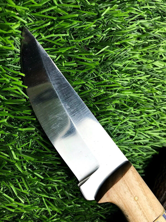 8" Handmade Stainless Steel Skinner Knife – Compact Hunting & Survival Blade with Leather Sheath