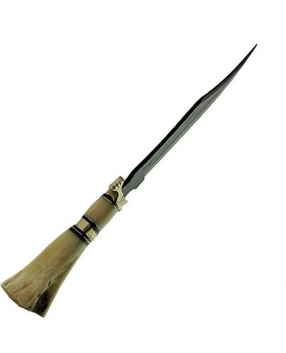 Handmade Damascus Steel Bowie Knife with Camel Bone Handle for Hunting and Camping