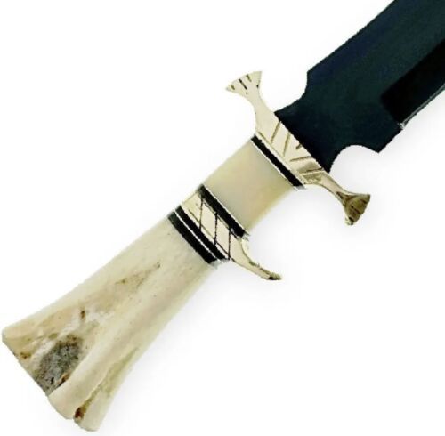 Handmade Damascus Steel Bowie Knife with Camel Bone Handle for Hunting and Camping