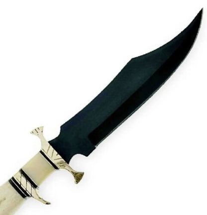 Handmade Damascus Steel Bowie Knife with Camel Bone Handle for Hunting and Camping