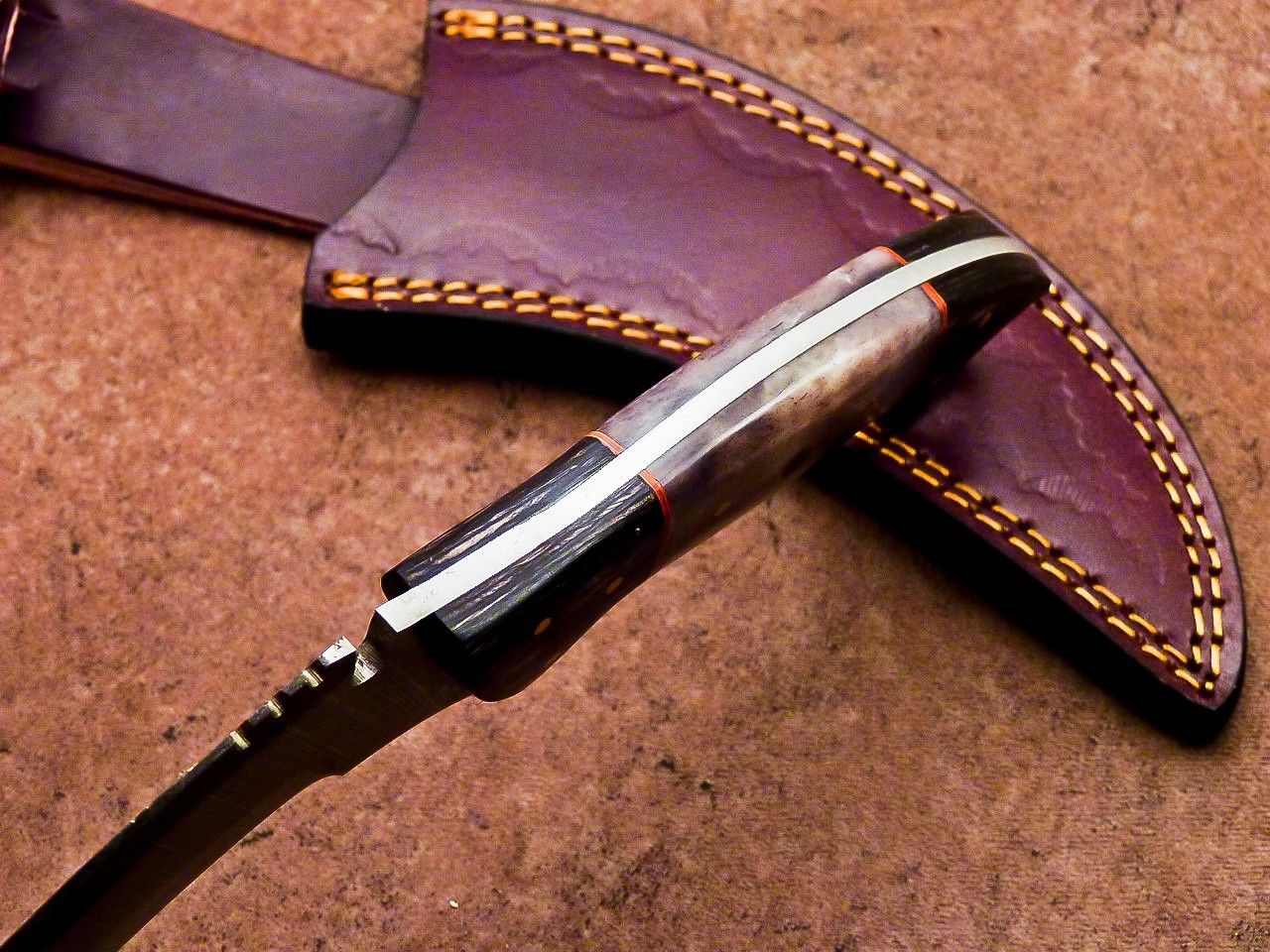 10" Damascus Karambit Knife Full Tang Damascus Steel Knife with Wood and Bone Handle