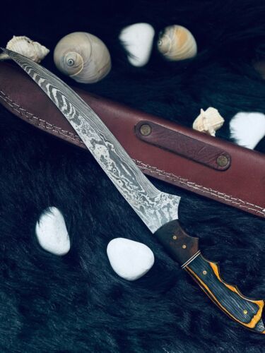 Heritage Forge 13" Twist Damascus Steel Fillet Knife Camel Bone and Wood Handle