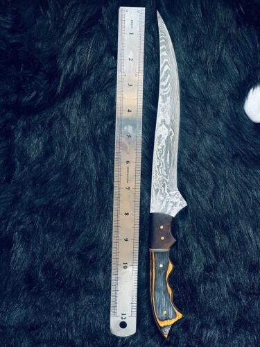 Heritage Forge 13" Twist Damascus Steel Fillet Knife Camel Bone and Wood Handle
