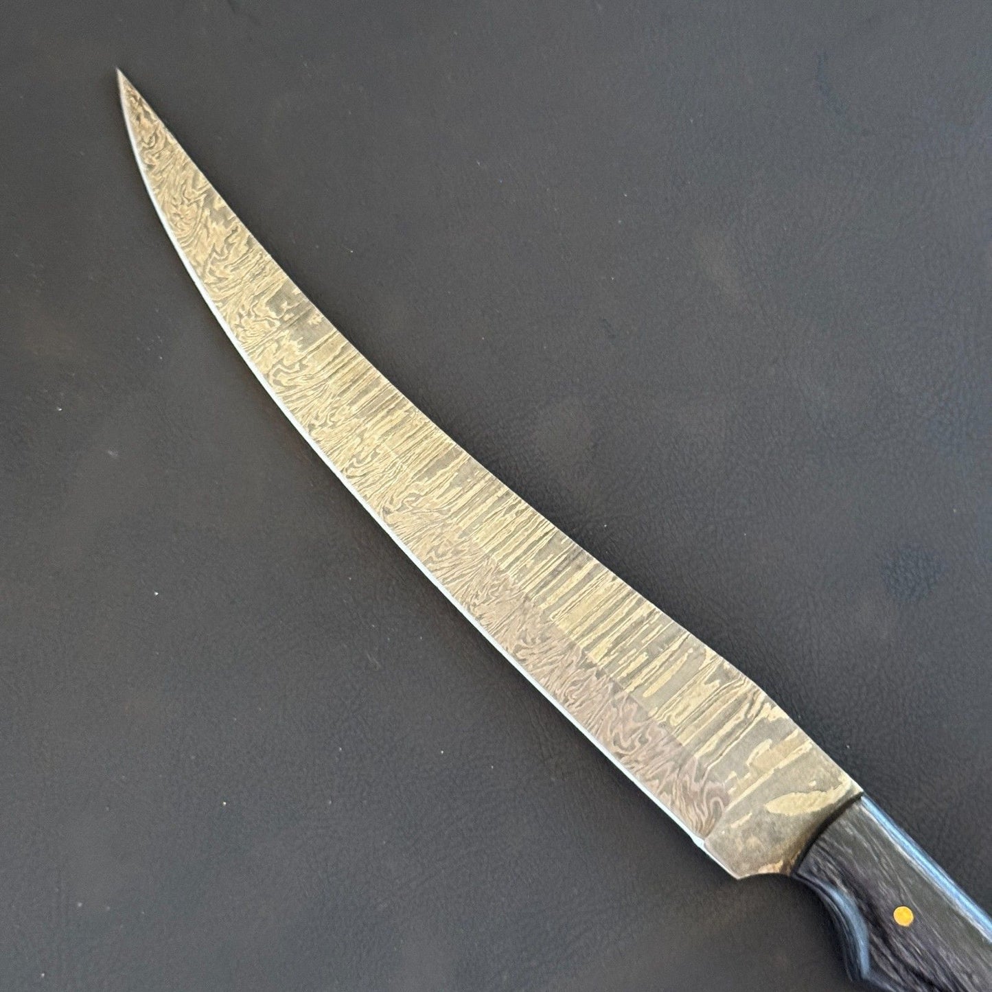 12" Hand Forged Damascus Steel Fillet Knife Kitchen & Fishing Knife With Leather Sheath