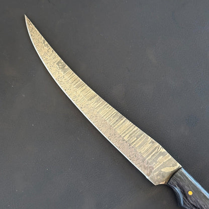 12" Hand Forged Damascus Steel Fillet Knife Kitchen & Fishing Knife With Leather Sheath